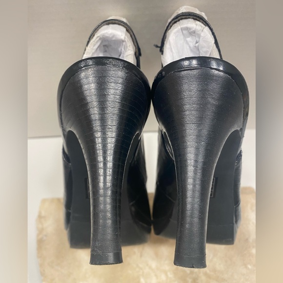 Moda Black Leather Round Closed Toe Platform Slingback Heels Sz 9 M - Picture 6 of 13